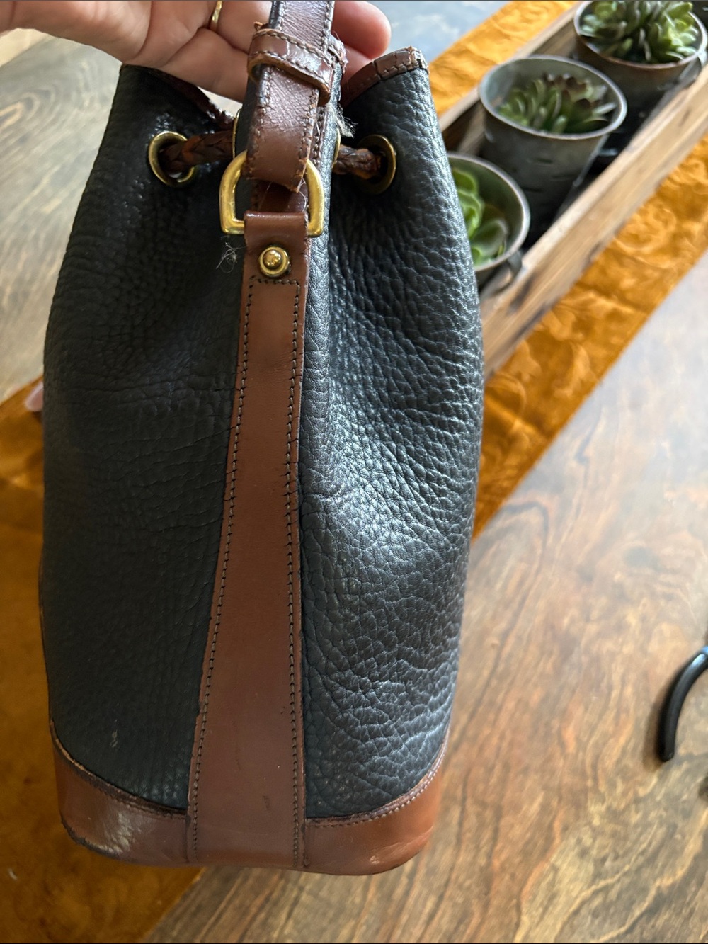 Vintage, Dooney & Bourke Pebble Leather Drawstring Bucket Bag - Picture 4 of 15